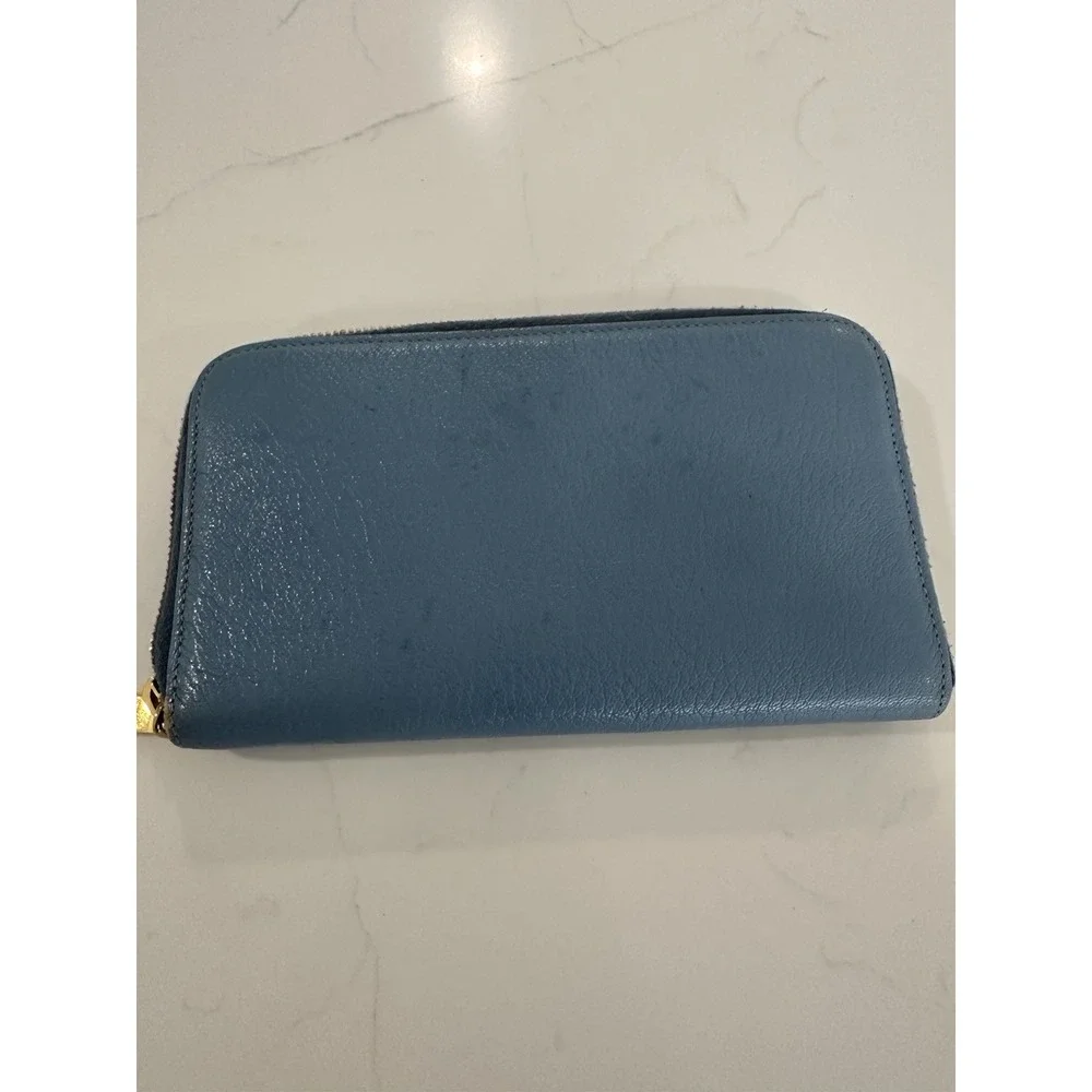 MIU MIU Blue Pink Leather Zip Around Wallet Clutch See PHOTOS FAIR CONDITION